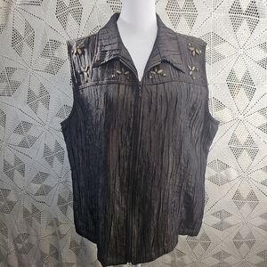 TanJay zip up front vest top with metal embellishments